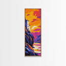 Cliffside House, Vibrant Mountain Art, Dreamy Sunset View, Framed Canvas Print, Unique Home Decor, Bold Landscape, Rustic Aesthetic