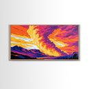 Mountain Fire Sky, Framed Canvas Print, Dramatic Sunset Art, Vibrant Landscape Painting, Colorful Nature Scene, Office Wall Decor