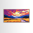 Golden Path Mountains, Canvas Print, Tranquil Landscape Art, Vibrant Sunset Painting, Boho Aesthetic, Cabin Wall Decor, Bedroom Art