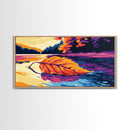 Autumn Leaf, Lake Reflection Art, Framed Canvas Print, Fall Season Decor, Vibrant Nature, Boho Aesthetic, Cozy Home Wall Art
