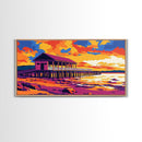 Seaside Pier, Ocean Sunset, Framed Canvas Print, Coastal Wall Art, Relaxing Home Decor, Beach Aesthetic, Nautical Living Room Art
