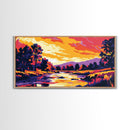 River at Sunset, Autumn Trees, Canvas Print, Fall Wall Art, Rustic Nature Decor, Warm Landscape Painting, Cozy Living Room Art