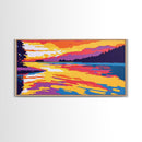 Golden Water, Twilight Reflection, Framed Canvas Print, Serene Lake Scene, Minimalist Home Decor, Tranquil Wall Art, Sunset Glow