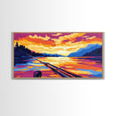 Fishing Sunset, Lake, Framed Canvas Print, Colorful Fishing Wall Art, Rustic Cabin Decor, Nature Art, Man Cave Gift, Living Room Art