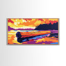Floating Log, Sunset Water, Framed Canvas Print, Tranquil Lake Scene, Rustic Wilderness Art, Cabin Wall Decor, Home Artwork, Bedroom Art
