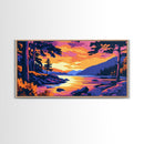 Serene Sunset, Forest Lake, Vibrant Nature, Framed Canvas Print, Cabin Wall Art, Cozy Home Decor, Woodland Landscape, Fall Room Art