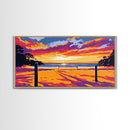 Beach Volleyball, Sunset Beach Scene, Vibrant Coastal Wall Art, Bold Seaside Decor, Framed Canvas Print, Game Room Wall Art