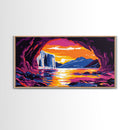 Sunset Waterfall, Cave Art, Nature Landscape, Rustic Home Decor, Wilderness Wall Art, Adventure Scene, Framed Canvas Print