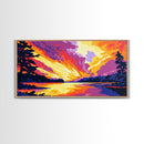 Fiery Sunset, Dramatic Sky, Scenic Nature Art, Landscape Home Decor, Warm Color Palette, Modern Framed Canvas Print