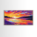 Scenic River, Golden Sunset, Vibrant Landscape, Warm Wall Art, Framed Canvas Print, Rustic Cabin Decor, Living Room Artwork
