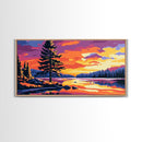 Lone Pine, Sunset Lake, Peaceful Nature Scene, Modern Home Decor, Framed Canvas Print, Living Room Wall Art, Wilderness Artwork