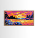 Meadow Sunset, Vibrant Landscape, Nature Wall Art, Rustic Farmhouse Decor, Framed Canvas Print, Warm Home Artwork, Countryside Scene