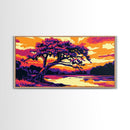 River Tree, Tranquil Sunset, Peaceful Nature Art, Scenic Wall Decor, Framed Canvas Print, Rustic Living Room Artwork, Boho Style