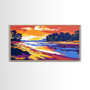 Ocean Shore, Sunset Glow, Coastal Serenity, Framed Canvas Print, Beach House Wall Art, Nautical Decor, Vibrant Seascape Painting