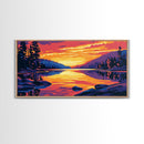 Mountain Lake, Forest Reflection, Tranquil Sunset, Framed Canvas Print, Cabin Wall Art, Wilderness Landscape, Nature Inspired Decor