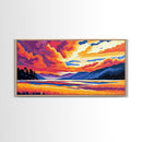 River Valley, Golden Field, Dramatic Clouds, Framed Canvas Print, Autumn Landscape Art, Boho Home Decor, Vibrant Nature Painting