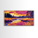 Marshland Sunset, Vibrant Fall Scene, Bold Landscape Print, Warm Color Nature Art, Rustic Cabin Decor, Canvas Print, Office Accent