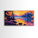 Forest Lake, Autumn Reflection, Serene Landscape, Nature Lover’s Wall Art, Vibrant Sunset, Peaceful Retreat, Framed Canvas Print