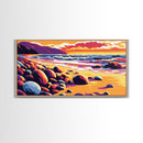 Rocky Shore, Ocean Sunset, Coastal Beauty, Framed Canvas Print, Beach House Wall Art, Nautical Decor, Vibrant Seascape, Ocean Inspired