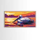 Pelican, Water Reflection, Framed Canvas Print, Coastal Wildlife Wall Art, Beach House Decor, Vibrant Animal Painting, Nature Art
