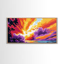 Fiery Explosion, Abstract Ocean Art, Surreal Sunset, Framed Canvas Print, Vibrant Wall Decor, Modern Art, Living Room Statement