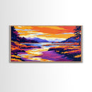 River Valley, Peaceful Scenery, Boho Landscape, Vibrant Sunset, Nature Lover Art, Office or Living Room, Framed Canvas Print