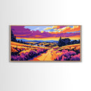 Rolling Hills, Country Path, Farmhouse Decor, Warm Sunset, Vibrant Fields, Cozy Wall Art, Dining Room, Canvas Print