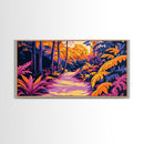 Tropical Path, Jungle Landscape, Exotic Nature, Boho Aesthetic, Sunset Colors, Vibrant Greenery, Bedroom Wall Art, Framed Canvas Print