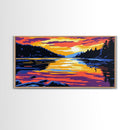 Lake Reflection, Tranquil Water, Vibrant Sunset, Wilderness Escape, Cozy Cabin Vibes, Nature Wall Art, Office Art, Framed Canvas Print