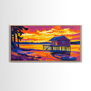 Cabin on Water, Peaceful Lakeside Art, Vibrant Sunset Reflection, Cozy Retreat Decor, Framed Canvas Print, Bedroom Artwork, Home Ambiance