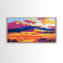 Desert, Mountains, Sunset, Framed Canvas Print, Southwest Landscape, Boho Wall Art, Earthy Tones, Vibrant Colors, Living Room Decor
