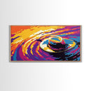 Floating Hat, Surreal Water Art, Abstract Painting, Whimsical Sunset Reflection, Framed Canvas Print, Living Room Artwork, Unique Decor