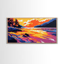 River Sunset, Vibrant Nature Art, Mountain Landscape, Warm Color Wall Art, Bold Home Decor, Canvas Print, Office Wall Art, Modern Boho Art