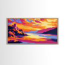 Castle Landscape, Sunset Reflection, Fantasy Art, Nature Wall Art, Framed Canvas Print, Office Decor, Majestic View, Mystical Artwork