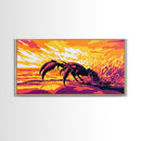 Crab Beach, Fiery Sunset, Ocean Wildlife, Marine Art, Framed Canvas Print, Bathroom Wall Art, Coastal Aesthetic, Vibrant Home Decor