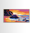 Beach Ocean Waves, Sunset, Framed Canvas Print, Tropical Wall Art, Seaside Decor, Modern Beach Art, Coastal Art, Bedroom Wall Art