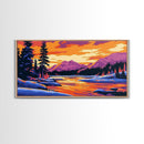 Vibrant Mountain Landscape, Sunset Wall Art, Bold Colorful Nature Print, Modern Alpine Home Decor, Framed Canvas Print, Living Room Art