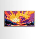 Ocean Wave Explosion, Vibrant Surf Art, Tropical Beach Print, Sunset Seascape Painting, Coastal Home Decor, Framed Canvas Print