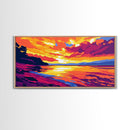 Fiery Lake Reflection, Bold Colorful Art, Scenic Nature Painting, Vibrant Home Wall Decor, Serene Landscape Print, Framed Canvas Print