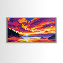 Lake Sunset Ripples, Peaceful Water Art, Colorful Nature Print, Vibrant Reflection Painting, Relaxing Home Wall Decor, Framed Canvas Print