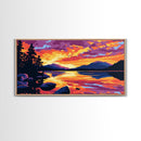 Tropical Beach Scene, Surfboard Sunset Art, Vibrant Coastal Print, Bold Colorful Painting, Relaxing Seaside Home Decor, Framed Canvas Print
