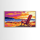 Adirondack Chair, Beach Sunset Art, Relaxing Coastal Scene, Vibrant Nature Painting, Framed Canvas Print, Bedroom Wall Decor, Summer Home