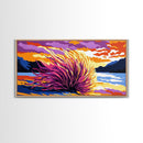 Sea Sunset, Fiery Sky, Vibrant Ocean Art, Beach House Decor, Coastal Wall Art, Framed Canvas Print, Serene Landscape Painting