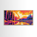 River Reflection, Dreamy Sunset Landscape, Tranquil Nature Art, Golden Horizon Painting, Framed Canvas Print, Office Decor, Living Room Art