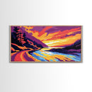 Valley View, Mountain Landscape, Colorful Wilderness Art, Vibrant Home Decor, Scenic Nature Painting, Framed Canvas Print, Office Wall Art