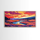 Speedboat Scene, Coastal Sunset, Vibrant Ocean Art, Colorful Seascape, Summer Getaway, Framed Canvas Print, Beach House Wall Art