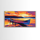Canoe Dock, Sunset Water, Relaxing Lake View, Framed Canvas Print, Wall Art, Cabin Aesthetic, Rustic Decor, Adventure Vibes, Boho Home