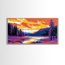 Forest, River, Sunset Sky, Vibrant Nature Scene, Framed Canvas Print, Wall Art, Cabin Home, Cozy Retreat, Outdoor Lovers, Rustic Aesthetic