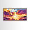 Sunset, Ocean Art, Vibrant Sky, Beach House Decor, Framed Canvas Print, Living Room Wall Art, Colorful Painting, Seaside Aesthetic