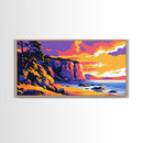 Cliffs, Coastal Painting, Sunset Beach, Ocean Wall Art, Framed Canvas Print, Seaside Home, Vibrant Landscape, Boho Coastal Decor